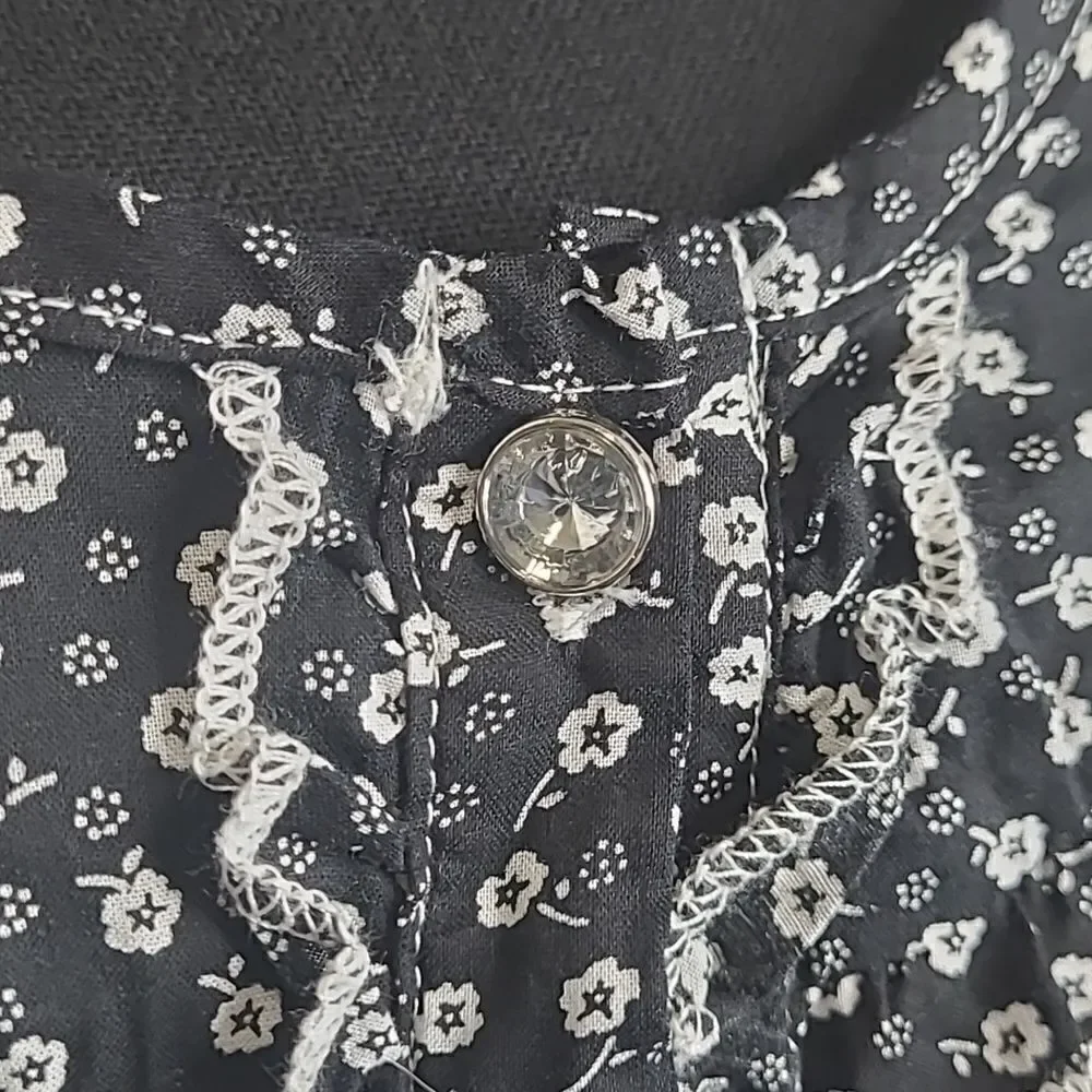 ambiance Apparels sz L dropwaist blouse button front waist ties